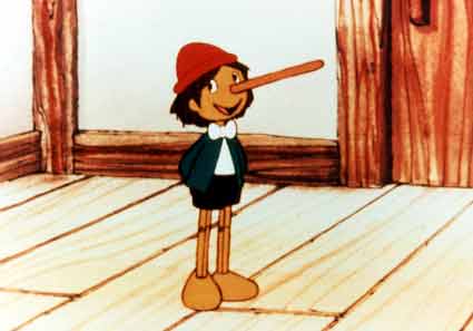 Pinocchio lügt und lügt, da wird seine Nase länger
